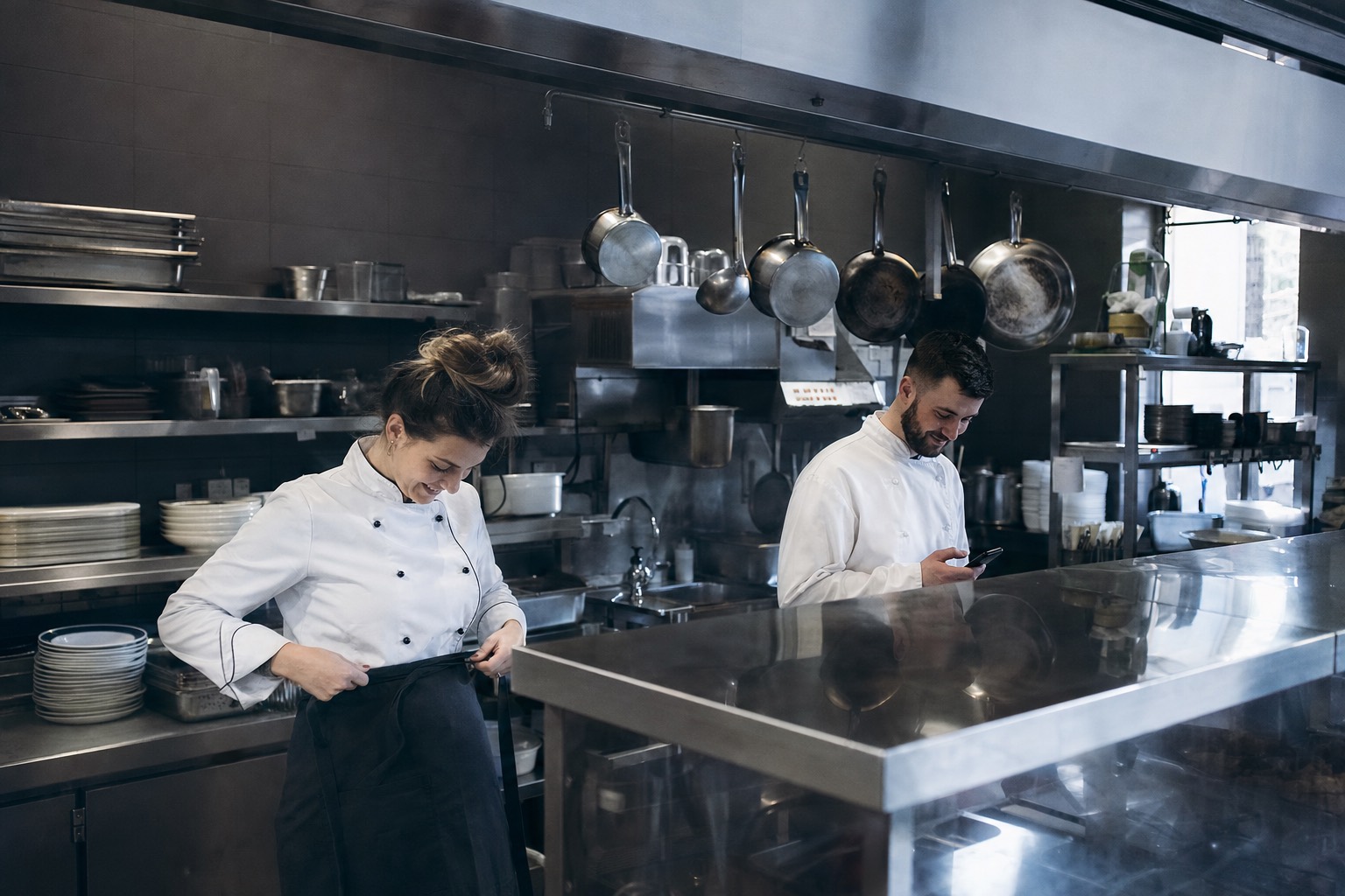 In cucina, il cambio turno fra chi entra e chi esce